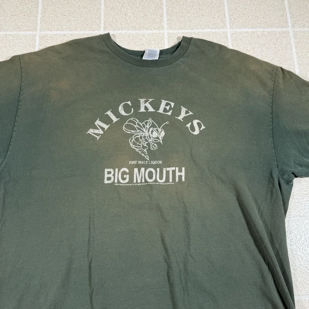 Vintage Y2K 2005 Mickey's Malt Liquor Big Mouth Green T-Shirt Size 2XL Sun Fade